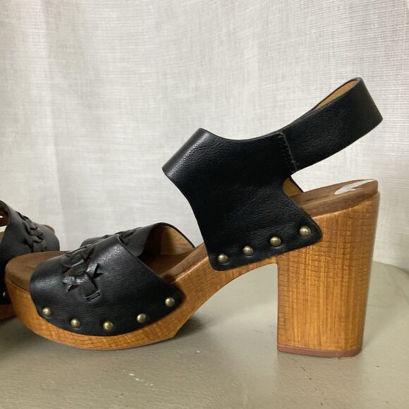 White Mountain Footbeds Altheda Black Sz 9M Block Wood Heels Y2K Sandals Shoes - Picture 10 of 10